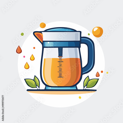 Freshly Brewed Orange Juice in a Glass Pitcher with Leaves.