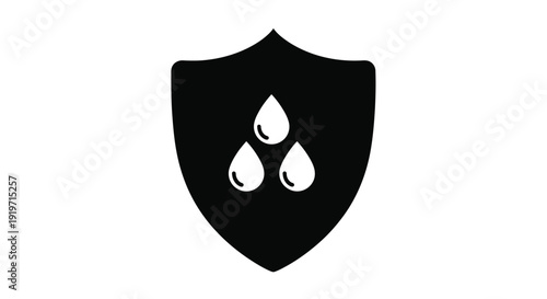 A black shield icon with three white water droplets inside.