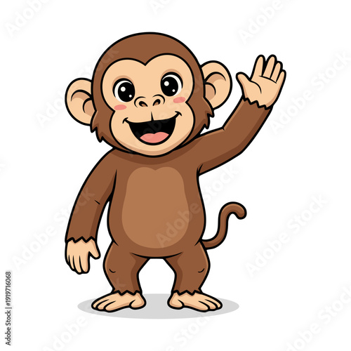 Cartoon Cheerful Monkey Waving Hand Cute Animal Character Illustration