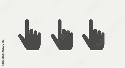 Illustration of three hands pointing upwards in different directions on a plain background viewed from a straightforward perspective