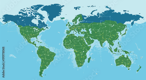 Global Map Showing Northern Hemisphere Population Density and Land Distribution