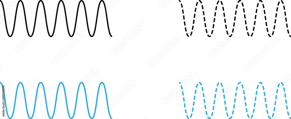 Εκτύπωση καμβά Sine Wave Line Icon Set Vector Illustration for Sound and Signal Design