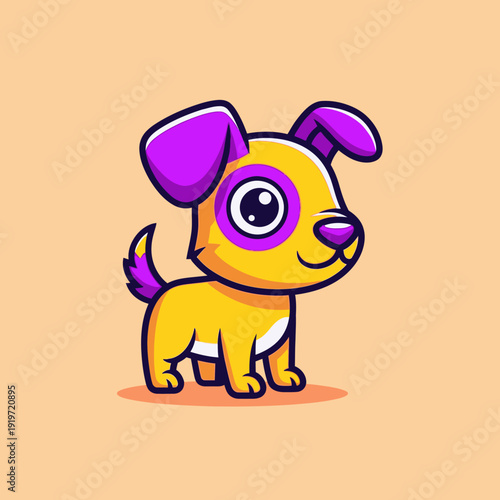 Cute Yellow Cartoon Dog with Purple Accents, Playful and Friendly