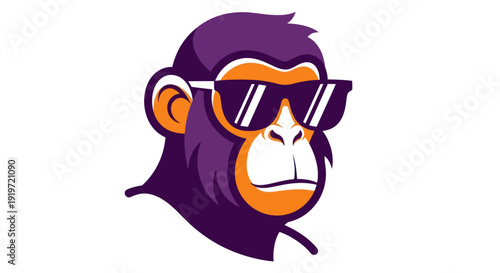 Photography Stylized cartoon monkey wearing sunglasses on white background