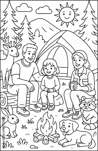 Detailed Camping hand drawn vector illustration doodle art line art coloring page for kids