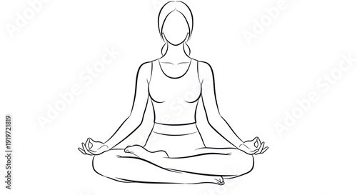 Minimalist Line Art of Woman Meditating in Lotus Pose, Yoga Concept