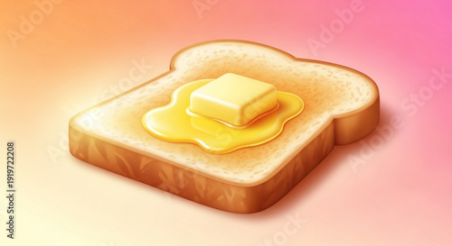Toasted bread slice with melting butter on top breakfast food morning snack culinary delight warm lighting