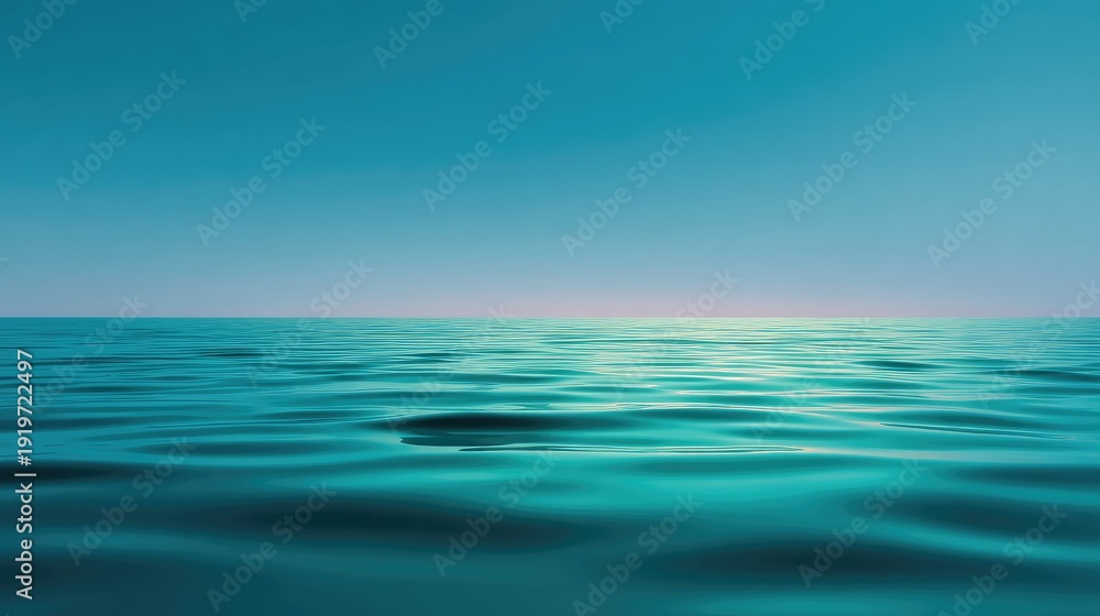 Obraz premium Tranquil Infinity of Calm Ocean Waters Under Clear Blue Sky at Dusk with Gentle Ripples and Soft Natural Light Reflection