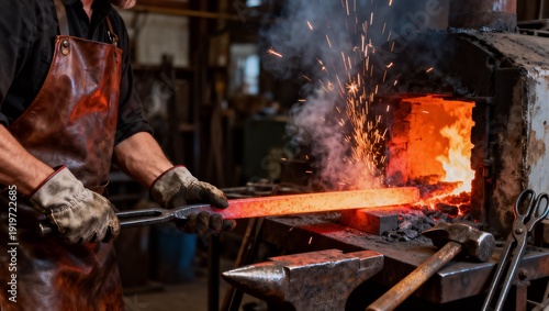Wallpaper Mural 燃え盛る炉で金属を加熱する鍛冶屋の写真 Torontodigital.ca
