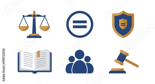 Lawday icons representing justice and equality with scales, gavel, and documents