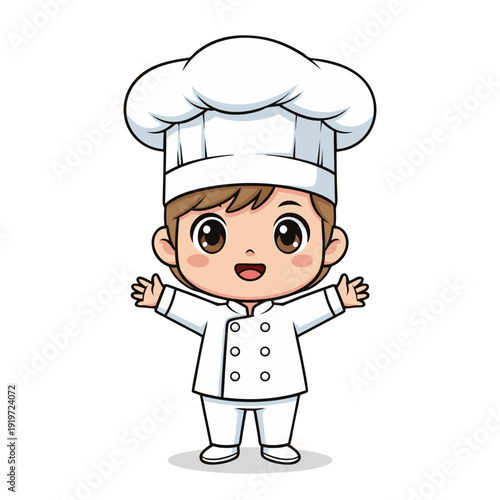 Cute Cartoon Little Boy Chef Character in Chef Uniform and Hat