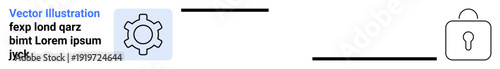 Gear icon and lock symbol connected by a line signify system security, settings, or process optimization. Ideal for technology, cybersecurity, configuration, data safety, software updates