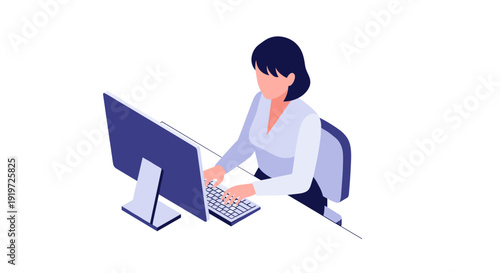 Woman Working on Computer at Desk.