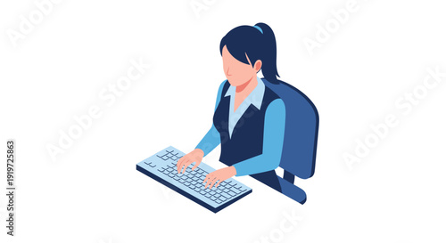 Woman Sitting and Typing on Keyboard.