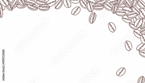 Coffee Bean Frame Background. Coffee pattern. Hand Drawn Border Design. Minimal Line Art Style. Decorative Corner Composition. Cafe Menu Packaging Template