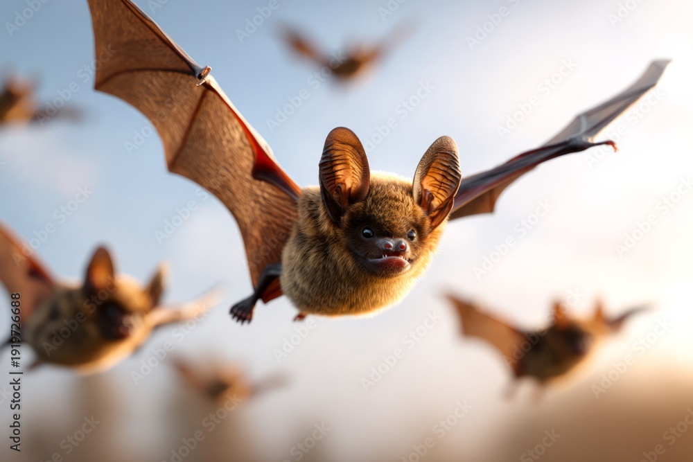 Obraz premium Close Up of Swarm of Bats Flying in Mid Air