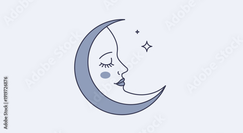Crescent Moon with Face Illustration Design.