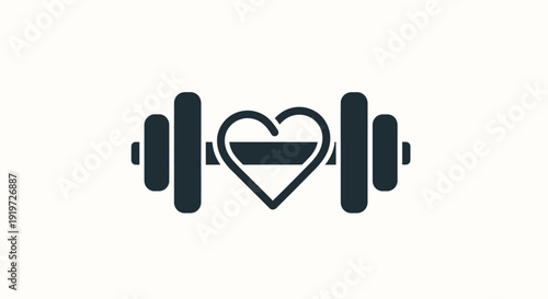 Dumbbell with Heart Icon Fitness Symbol.