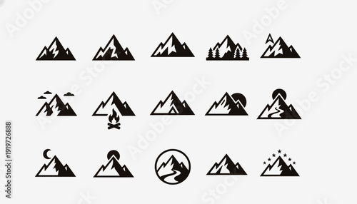 Clean Mountain Peak Icon Collection