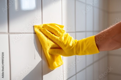 Janitor Cleaning Graffiti Stains in Public Restroom
