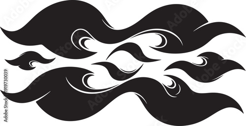 Abstract black swirling wave patterns on white background illustration