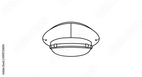 Line art vector illustration of a traditional peaked cap, commonly part of police, military, or security uniforms, representing authority, official duty, and professional service