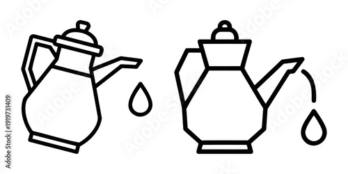 Linear pitcher and water pouring icons for Islamic hygiene education and wudu guides