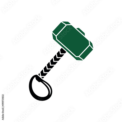 Green stylized hammer graphic suggests strength and construction tool use on isolated white.