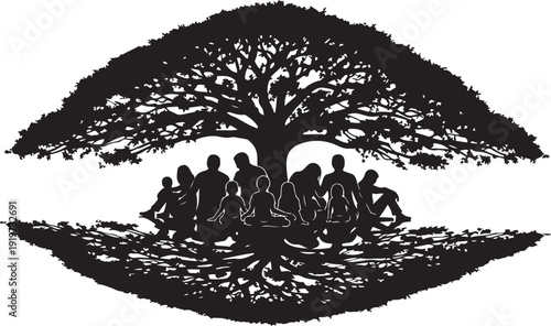 Silhouette of people doing various daily activities and chores