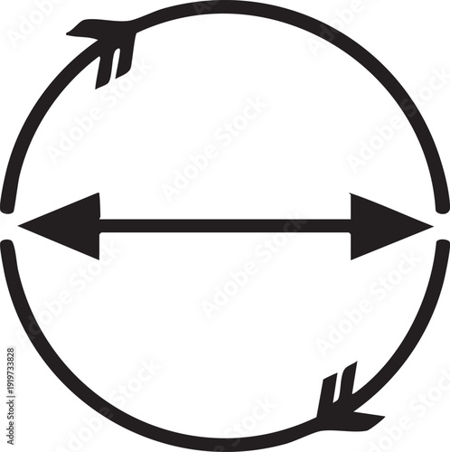 Black circular arrow symbol with double headed arrow