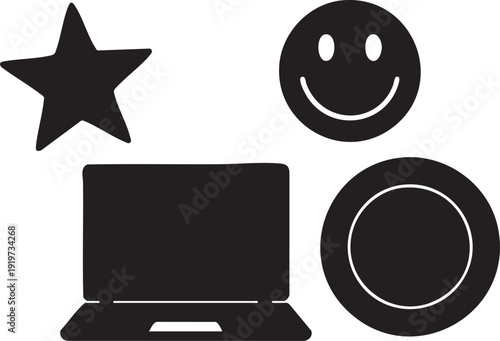 Black star smiley face laptop and plate
