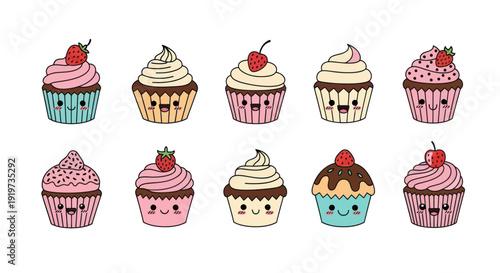 Colorful cupcakes illustration collection