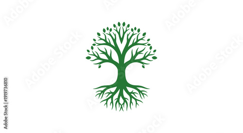 Green Tree Logo Illustration with Roots.