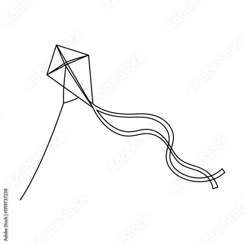 Simple black and white line drawing of a diamond shaped kite with tail