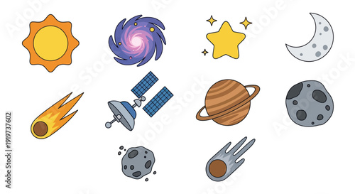 Cosmic illustrations sun planets and space objects