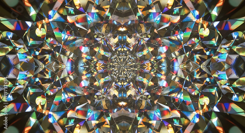 Kaleidoscope of light and color creating a mesmerizing abstract pattern with geometric shapes design