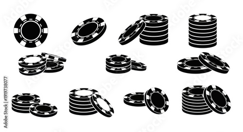 Casino Poker Chips Set - Black and White Icons