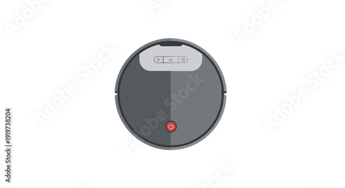 Modern robotic vacuum cleaner on a plain surface viewed from directly above with a sleek design