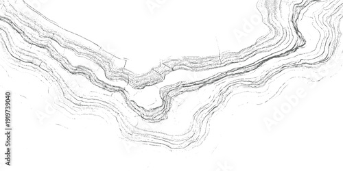 Detailed contour map lines showing topographical elevation changes and winding paths on a white background