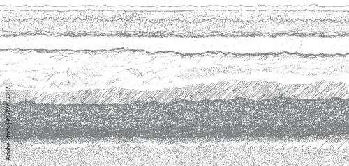 Abstract layered geological strata cross section with varied textures and hatching patterns background