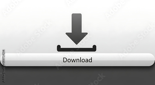 A grey arrow pointing down above a horizontal line above the word download in white background