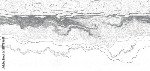 Detailed topographic map contour lines and stippled texture representing geological strata topography