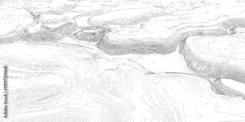 Topographic contour map of a rugged landscape with winding lines and varying elevations topography terrain