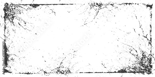 Black and white textured grunge frame with distressed edges and scattered speckles border