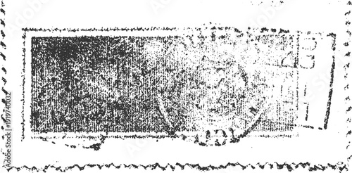 Textured black and white postage stamp with serrated edges and faint circular cancellation mark