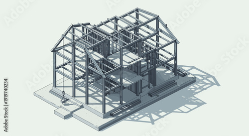 Steel Framed Building Structure Under Construction.