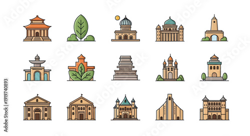 Bilde på lerret Illustrated architectural icons collection