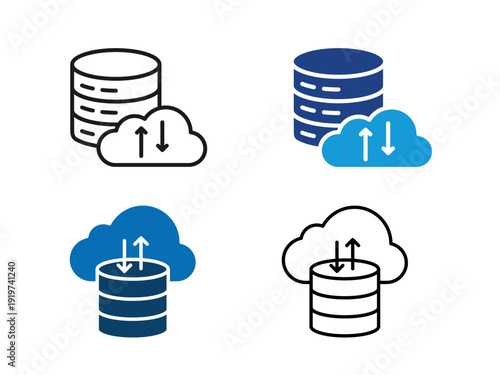 Cloud Server and Database Icons Black Silhouette Vector Set for Data Storage, Hosting and Network Technology