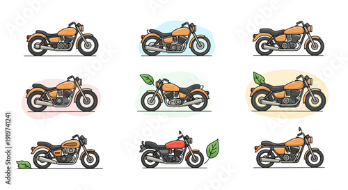 Motorcycle illustrations collection set
