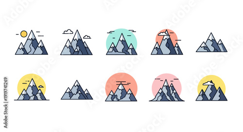 Mountain icon set nature and adventure